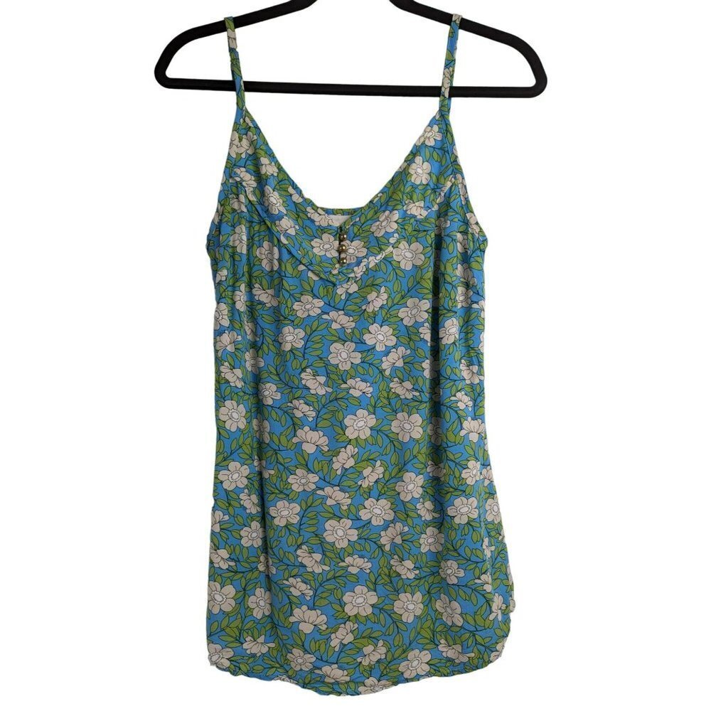 CAbi Blue and Green Floral Tank Top